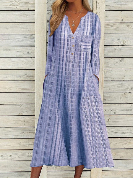 

Women Plaid V Neck Three Quarter Sleeve Comfy Casual Mini Dress, Blue, Dresses