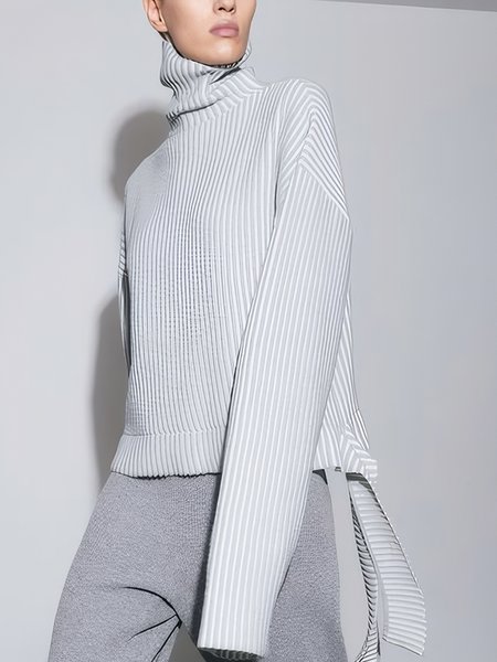 

Geometric Raglan Sleeves Asymmetric Turtleneck Urban Sweater, Gray, Pullovers