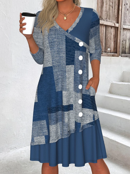 

Women Plaid Long Sleeve Comfy Casual Buckle Maxi Dress, Blue, Dresses
