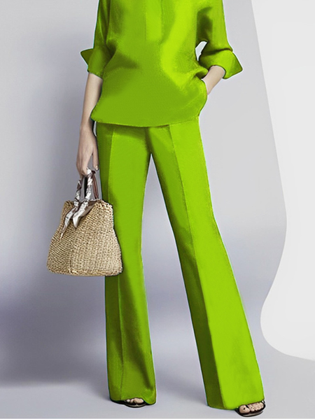 

Plus Size Urban Plain Regular Fit Pants, Green, Plus Pants