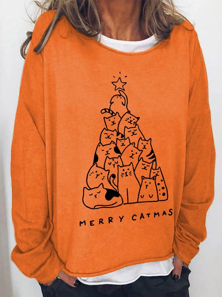 

Merry Catmas Casual Sweatshirt, Orange, Hoodies&Sweatshirts
