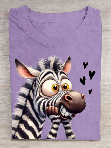

Funny Zebra Printed Round Neck T-shirt, Purple, T-shirts