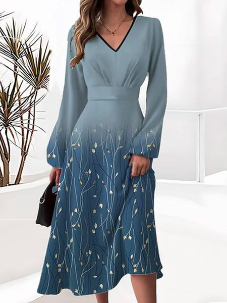 

Women Floral V Neck Long Sleeve Comfy Casual Maxi Dress, Blue, Dresses