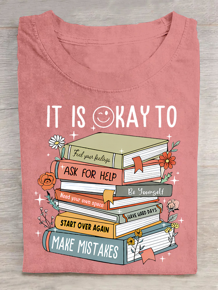 

It's Okay To book Cotton T-shirt, Orange pink, T-shirts