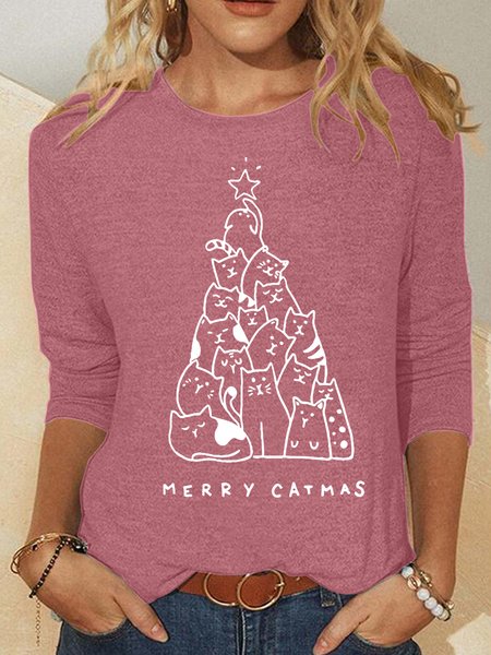 

Merry Catmas Casual Long Sleeve Shirt, Watermelon, Long sleeves