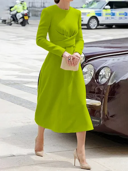 

Cross Urban Long Sleeve Plain Regular Fit Midi Dress, Green, Midi Dresses