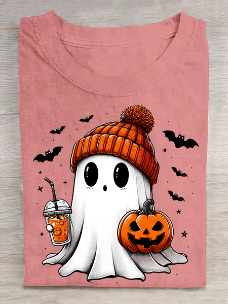 

Cute ghost Halloween Cotton T-shirt, Orange pink, T-shirts