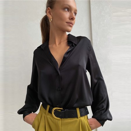 

Women's Long Sleeve Shirt Spring/Fall Plain Shirt Collar Daily Going Out Casual Top, Black, Shirts & Blouses