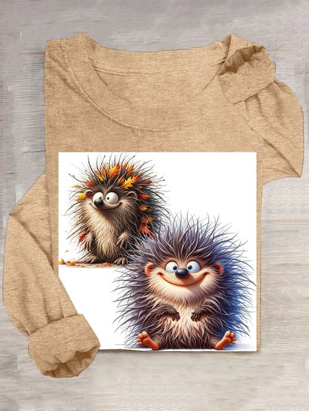 

Casual Animal Crew Neck Short Sleeve T-shirt, Apricot, T-shirts