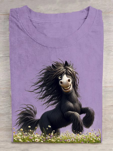 

Cotton Casual Horse Crew Neck T-Shirt, Purple, T-shirts
