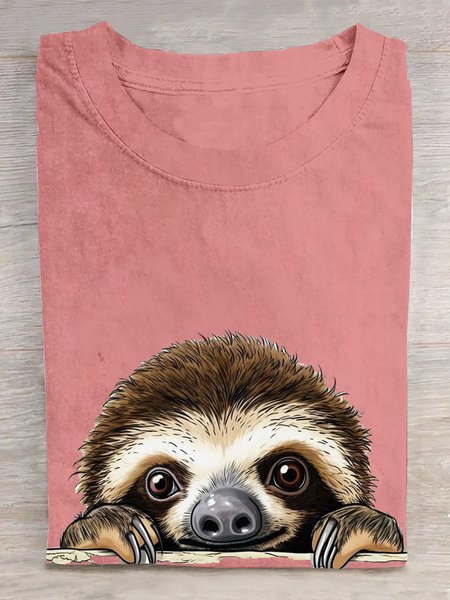 

Casual Animal Crew Neck Short Sleeve T-shirt, Orange pink, T-shirts