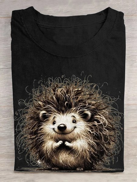 

Casual Animal Crew Neck Short Sleeve T-shirt, Black, T-shirts