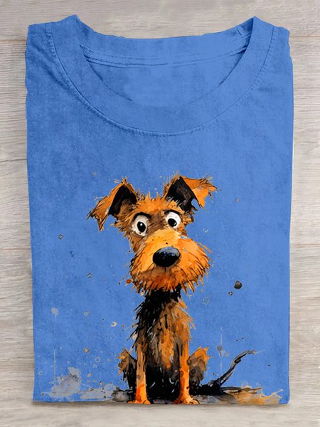 Casual Dog Crew Neck Short Sleeve T-shirt, Royal blue, T-shirts