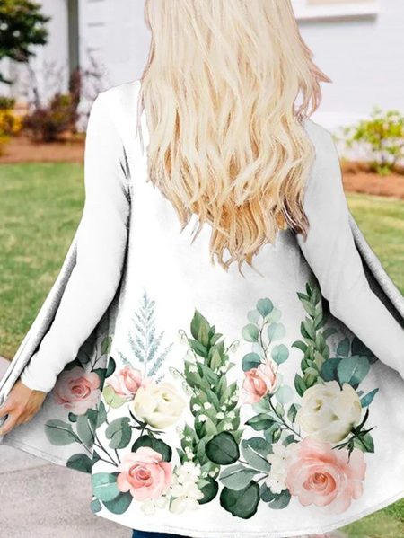 

Women's Floral Regular Loose Kimono, White, Outerwear