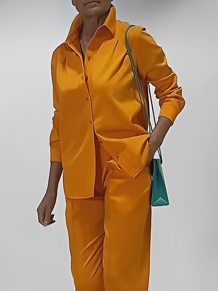 

Loose One Shoulder Sleeve Shirt Collar Long Sleeve Urban Loose Shirt, Orange, Blouses and Shirts