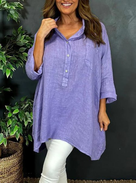 

Cotton Plain Loose Casual Blouse, Purple, Blouses & Shirts