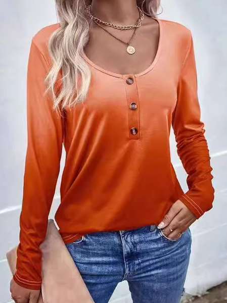 

Casual Color Block Crew Neck Long Sleeve T-shirt, Orange, T-shirts