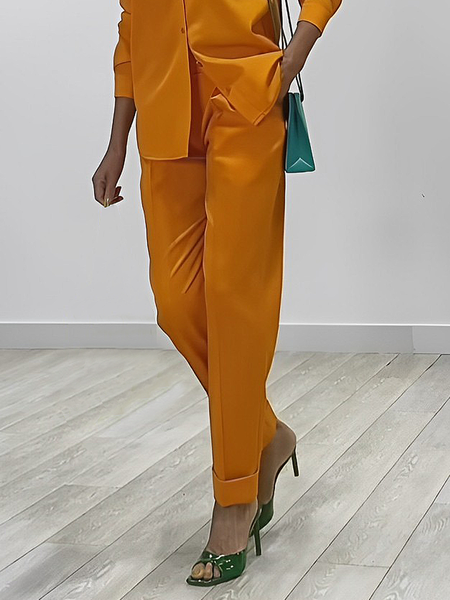 

Regular Fit Plain Urban Long Pants Cigarette Pants, Orange, Pants
