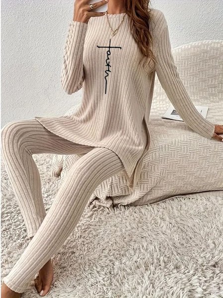 

Shawl Collar Plain Casual Two-Piece Set, Apricot, Suits