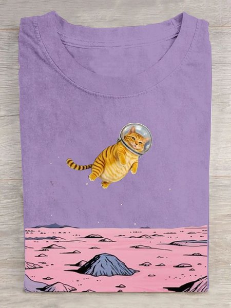

Casual Starry Sky Crew Neck Short Sleeve T-shirt, Purple, T-shirts