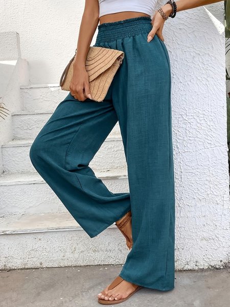 

Casual Solid Slant Pocket Wide Leg Pants, Green, Pants