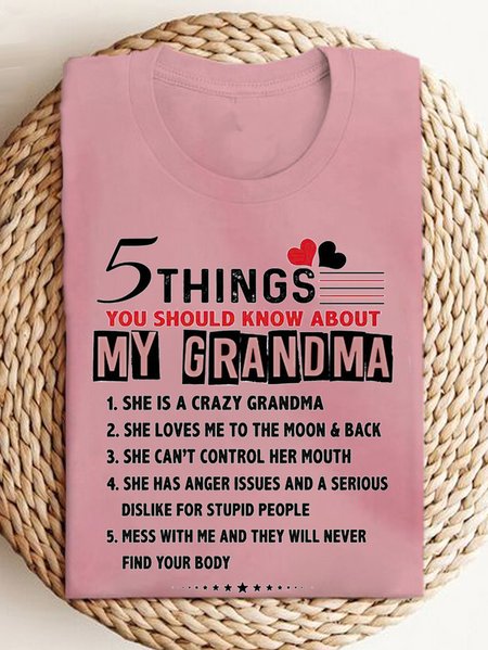 

Five Things About My Grandma Grandma T-Shirt, Pink, T-shirts