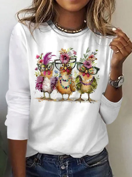 

Women's Long Sleeve Tee T-shirt Spring/Fall Turkey Printing Jersey Crew Neck Daily Going Out Vintage Top, White, Tops