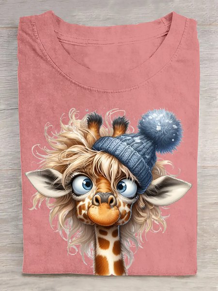 

Cotton Casual Giraffe T-Shirt, Orange pink, T-shirts