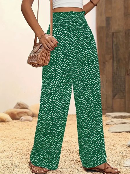 

Women's H-Line Wide Leg Pants Daily Going Out Pants Casual Scramble Small Daisy Spring/Fall Pants, Green, Pants