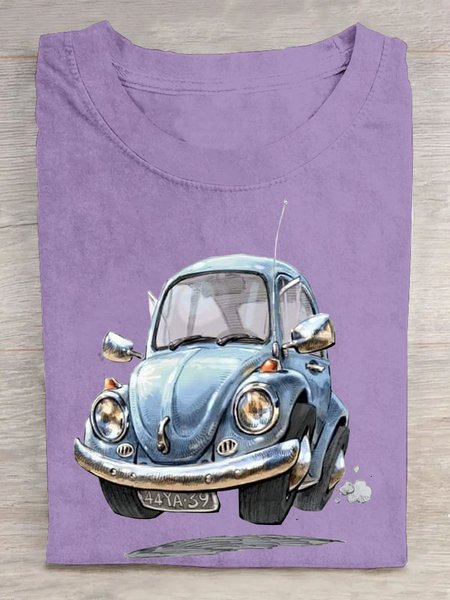 

Fun car printed round neck T-shirt, Purple, T-shirts