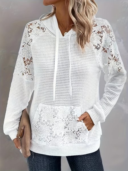 

Casual Hoodie Plain Sweatshirt Lace, White, Hoodies & Sweatshirts