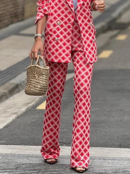 Urban Geometric Pockets Fashion Straight Pants, Red, Pants