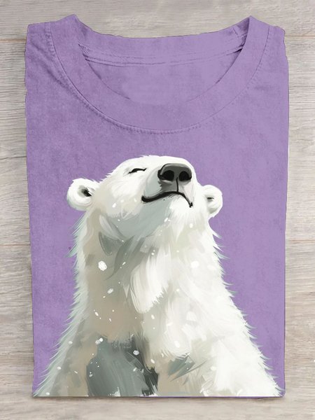 

Casual Animal Crew Neck Short Sleeve T-shirt, Purple, T-shirts