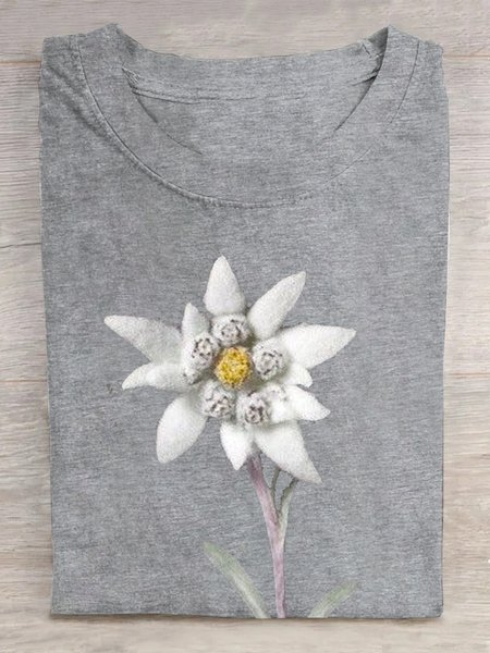 

Casual Floral Crew Neck Short Sleeve T-shirt, Gray, T-shirts