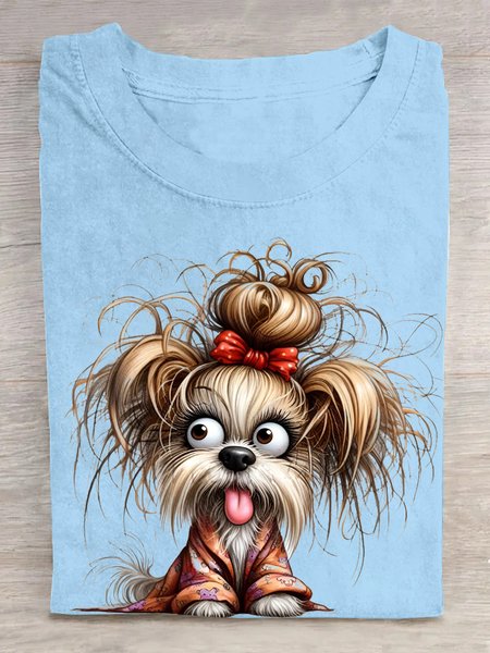 

Casual Dog Crew Neck Short Sleeve T-shirt, Light blue, T-shirts