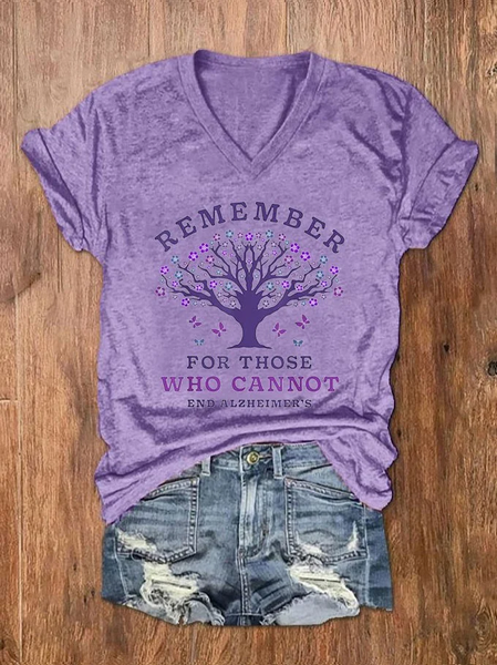 

Women's Remember For Those Who Cannot Dementia Alzheimer's Disease Awareness printed V-neck T-shirt, Light purple, T-shirts
