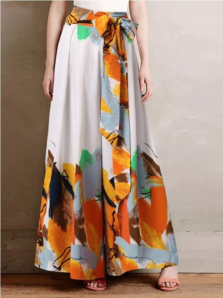 Casual Floral Long Pant, White, Pants