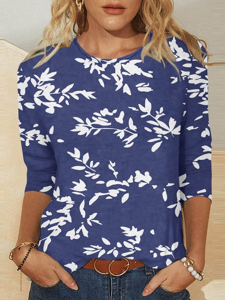 Women's Floral Printing Knitted Crew Neck Daily Going Out Casual Top