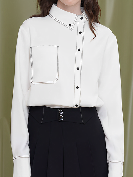 

Loose Asymmetric Regular Sleeve Color Block Urban Shirt, White, Blouses and Shirts