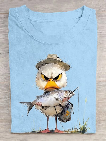 

Casual Fish Crew Neck Short Sleeve T-shirt, Light blue, T-shirts