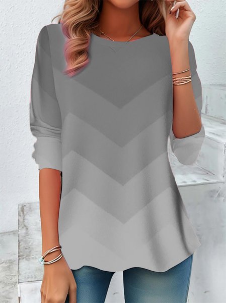 

Contrast Color Round Neck Long Sleeve T-Shirt, Gray, Long sleeves