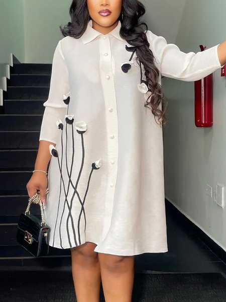 

Shirt Collar Printing Loose Casual Shirt Dress, As picture, Midi Dresses
