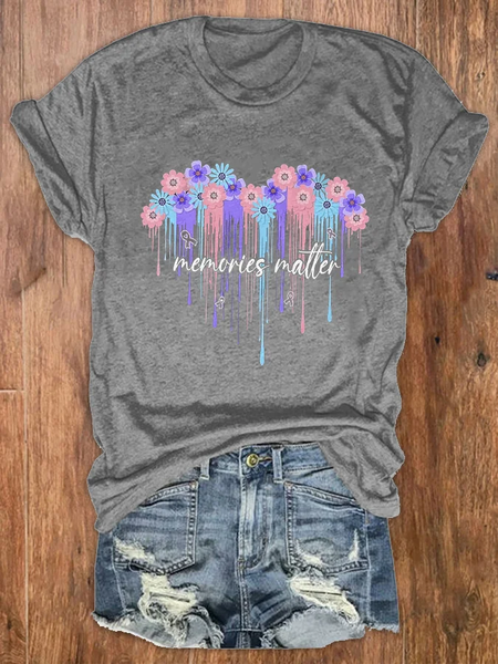 

Women's Memories Matter End ALZ Alzheimer's Awareness Print T-Shirt, Light gray, T-shirts
