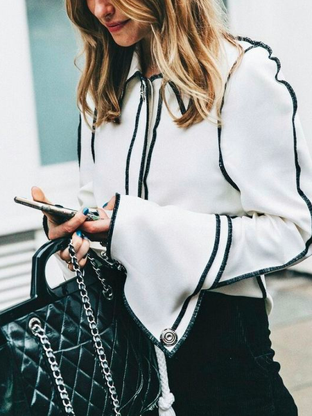 

Color Block Shirt Collar Loose Urban Regular Sleeve Shirt, White, Blouses and Shirts