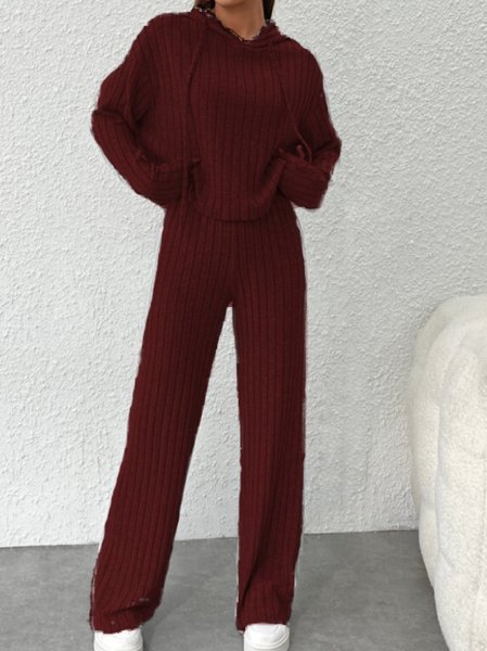 

Hoodie Loose Casual Two-Piece Set, Wine red, Suits