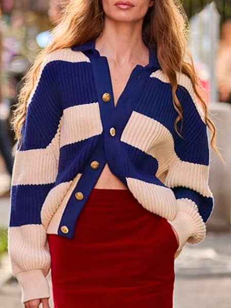 

Casual Color Block Regular Sleeve Cardigan, Blue, Cardigans