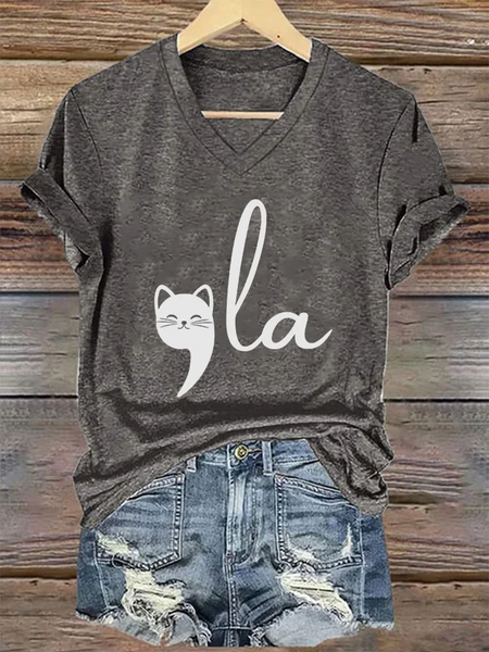 

Women's La cat printed T-shirt, Deep gray, T-shirts