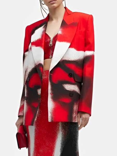 Lapel Collar Urban Regular Sleeve Blazer, As picture, Blazers