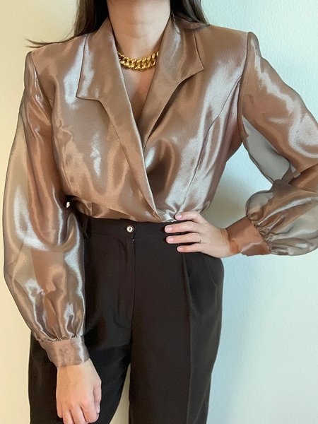 

Shawl Collar Elegant Irregular Craftsmanship Balloon Sleeve Shirt, As picture, Blouses and Shirts