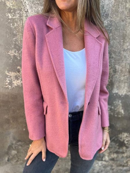 

Women's Spring/Fall Outerwear Casual Plain Long Sleeve Lapel Collar Regular Blazer, Pink, Blazers